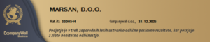 Prejemnik zlate bonitete odličnosti – Marsan d.o.o., zanesljiv slovenski proizvajalec