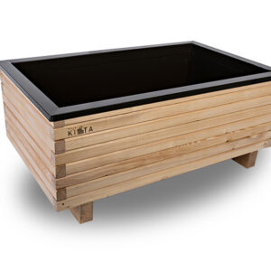 Visoka greda Moja kišta 100x60x40 cm iz macesna z vgrajenim zalogovnikom za vodo za balkon ali teraso